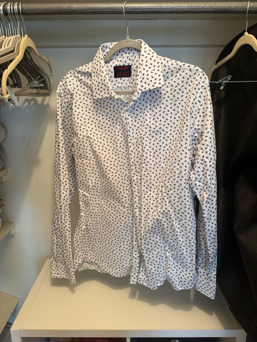 Jared Lang White Dress Shirt with Navy Paisley Print